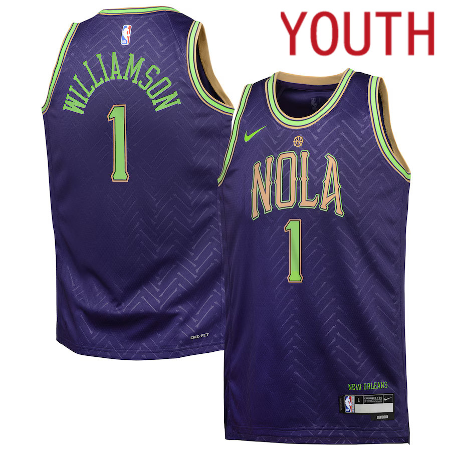 Youth New Orleans Pelicans #1 Zion Williamson Nike Purple City Edition 2024-25 Swingman Player NBA Jersey->youth nba jersey->Youth Jersey